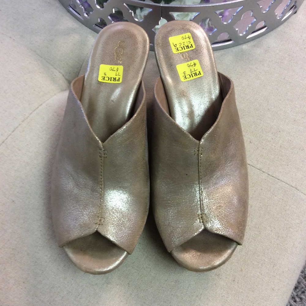 UGG gold metallic slip on mules